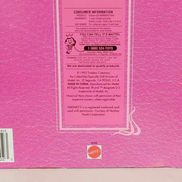 Gibson Girl Barbie #3702 Great Eras Collection Vintage 1993 MINT in Book Box - Picture 10 of 11